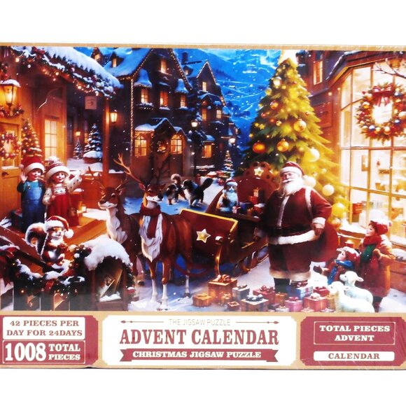 ADVENT CALENDAR Christmas Jigsaw Puzzle 1008 Pieces, Santa Claus & Reindeer ~NEW - Picture 1 of 3
